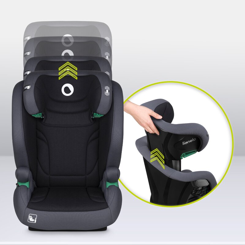 Scaun auto, Lionelo, i-Size Igo, 100- 150 cm, Cu isofix, Protectie laterala, Ajustare spatar in 2 pozitii, Tetiera Tri-Guard reglabila in 11 pozitii, Conform cu standardul european de securitate R129, Gri