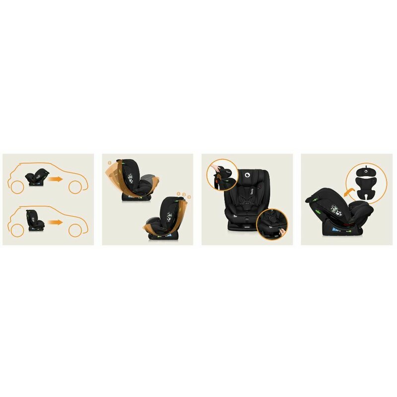 Scaun auto, Lionelo, i-Size Izzy, 0-36 Kg, 40-150 cm, Instalare cu centurile masinii, Protectie laterala, Ajustare spatar in 3 pozitii, Tetiera reglabila in 13 trepte, Conform cu R129, Negru
