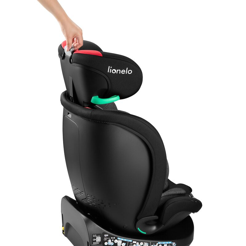 Scaun auto, Lionelo, i-Size Navy, 0-36 Kg, 40-150 cm, Cu isofix si picior de fixare, Protectie laterala, Rotire 360 grade, Ajustare spatar in 4 pozitii, Tetiera reglabila in 11 trepte, Conform cu R129, Negru/Rosu