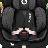 Scaun auto, Lionelo, i-Size Navy, 0-36 Kg, 40-150 cm, Cu isofix si picior de fixare, Protectie laterala, Rotire 360 grade, Ajustare spatar in 4 pozitii, Tetiera reglabila in 11 trepte, Conform cu R129, Negru/Roz