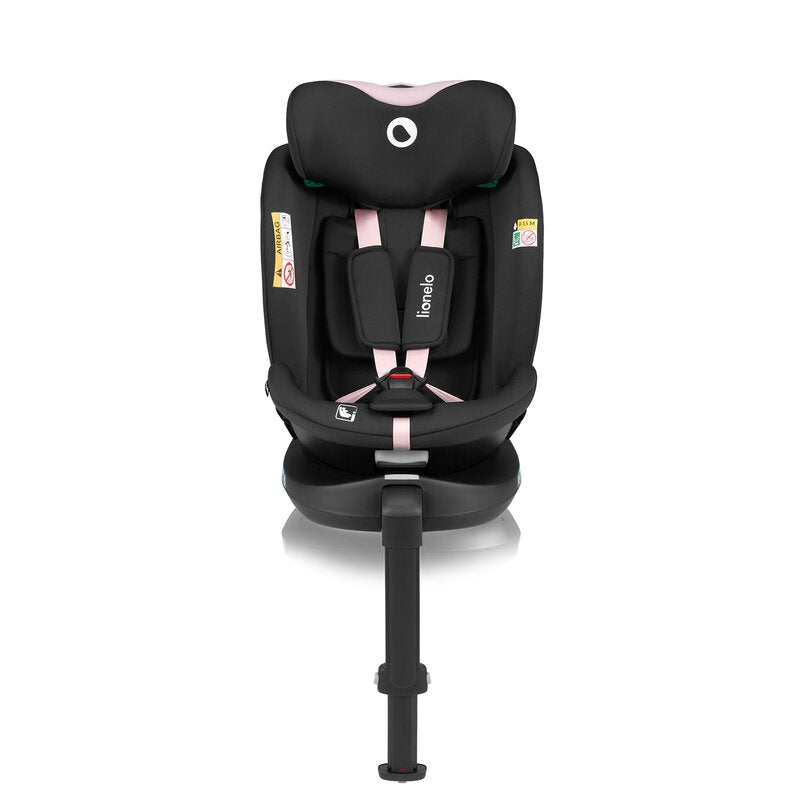 Scaun auto, Lionelo, i-Size Navy, 0-36 Kg, 40-150 cm, Cu isofix si picior de fixare, Protectie laterala, Rotire 360 grade, Ajustare spatar in 4 pozitii, Tetiera reglabila in 11 trepte, Conform cu R129, Negru/Roz - gogobaby.ro
