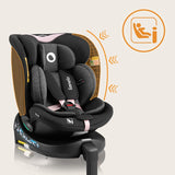 Scaun auto, Lionelo, i-Size Navy, 0-36 Kg, 40-150 cm, Cu isofix si picior de fixare, Protectie laterala, Rotire 360 grade, Ajustare spatar in 4 pozitii, Tetiera reglabila in 11 trepte, Conform cu R129, Negru/Roz