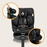 Scaun auto, Lionelo, i-Size Navy, 0-36 Kg, 40-150 cm, Cu isofix si picior de fixare, Protectie laterala, Rotire 360 grade, Ajustare spatar in 4 pozitii, Tetiera reglabila in 11 trepte, Conform cu R129, Negru