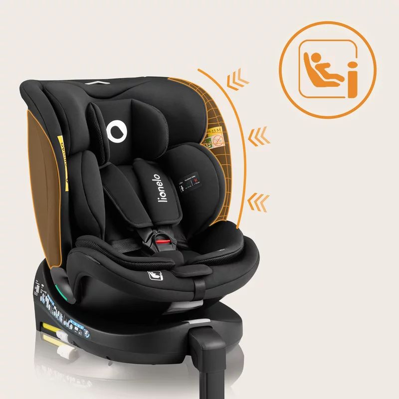 Scaun auto, Lionelo, i-Size Navy, 0-36 Kg, 40-150 cm, Cu isofix si picior de fixare, Protectie laterala, Rotire 360 grade, Ajustare spatar in 4 pozitii, Tetiera reglabila in 11 trepte, Conform cu R129, Negru