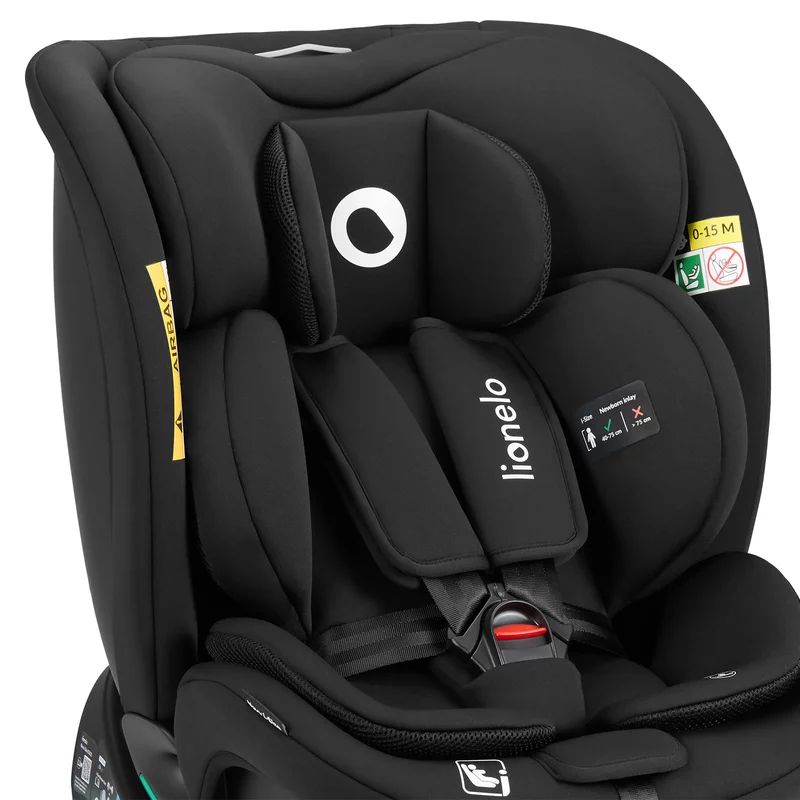 Scaun auto, Lionelo, i-Size Navy, 0-36 Kg, 40-150 cm, Cu isofix si picior de fixare, Protectie laterala, Rotire 360 grade, Ajustare spatar in 4 pozitii, Tetiera reglabila in 11 trepte, Conform cu R129, Negru