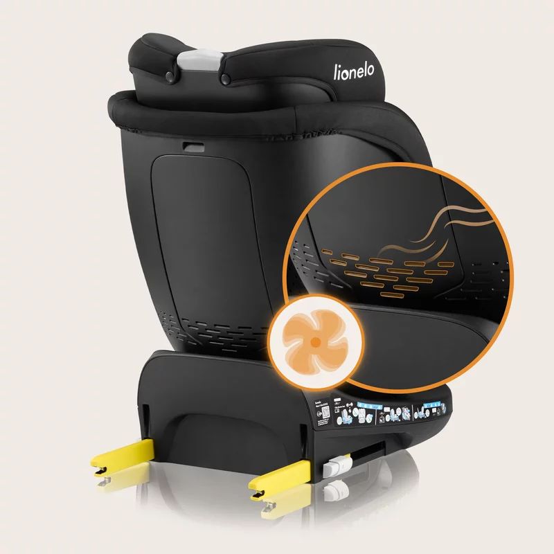 Scaun auto, Lionelo, i-Size Navy, 0-36 Kg, 40-150 cm, Cu isofix si picior de fixare, Protectie laterala, Rotire 360 grade, Ajustare spatar in 4 pozitii, Tetiera reglabila in 11 trepte, Conform cu R129, Negru