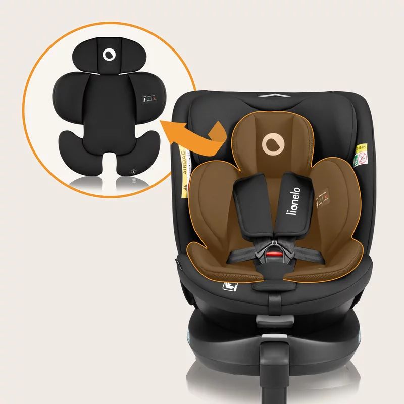 Scaun auto, Lionelo, i-Size Navy, 0-36 Kg, 40-150 cm, Cu isofix si picior de fixare, Protectie laterala, Rotire 360 grade, Ajustare spatar in 4 pozitii, Tetiera reglabila in 11 trepte, Conform cu R129, Negru