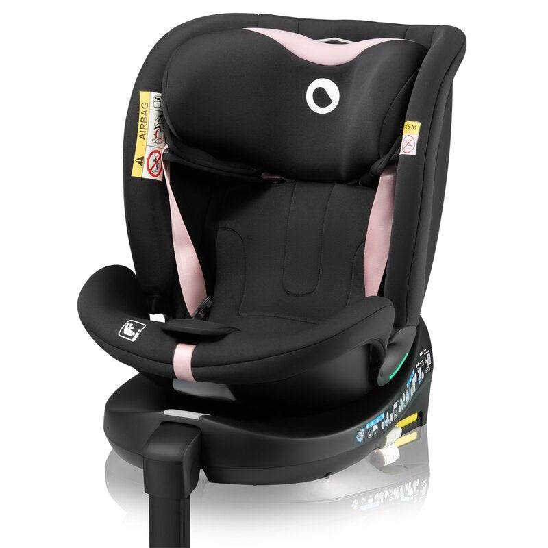 Scaun auto, Lionelo, i-Size Navy, 0-36 Kg, 40-150 cm, Cu isofix si picior de fixare, Protectie laterala, Rotire 360 grade, Ajustare spatar in 4 pozitii, Tetiera reglabila in 11 trepte, Conform cu R129, Negru/Roz