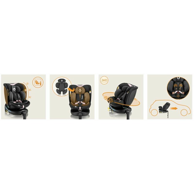 Scaun auto, Lionelo, i-Size Navy, 0-36 Kg, 40-150 cm, Cu isofix si picior de fixare, Protectie laterala, Rotire 360 grade, Ajustare spatar in 4 pozitii, Tetiera reglabila in 11 trepte, Conform cu R129, Negru/Roz - gogobaby.ro