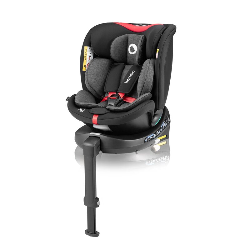 Scaun auto, Lionelo, i-Size Navy, 0-36 Kg, 40-150 cm, Cu isofix si picior de fixare, Protectie laterala, Rotire 360 grade, Ajustare spatar in 4 pozitii, Tetiera reglabila in 11 trepte, Conform cu R129, Negru/Rosu