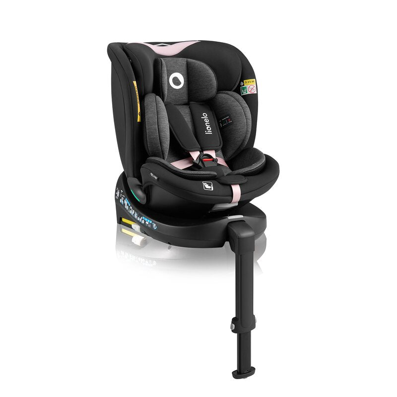 Scaun auto, Lionelo, i-Size Navy, 0-36 Kg, 40-150 cm, Cu isofix si picior de fixare, Protectie laterala, Rotire 360 grade, Ajustare spatar in 4 pozitii, Tetiera reglabila in 11 trepte, Conform cu R129, Negru/Roz - gogobaby.ro