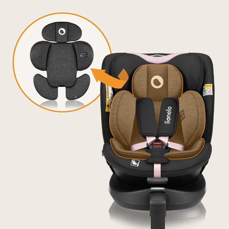 Scaun auto, Lionelo, i-Size Navy, 0-36 Kg, 40-150 cm, Cu isofix si picior de fixare, Protectie laterala, Rotire 360 grade, Ajustare spatar in 4 pozitii, Tetiera reglabila in 11 trepte, Conform cu R129, Negru/Roz - gogobaby.ro