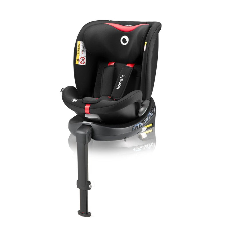 Scaun auto, Lionelo, i-Size Navy, 0-36 Kg, 40-150 cm, Cu isofix si picior de fixare, Protectie laterala, Rotire 360 grade, Ajustare spatar in 4 pozitii, Tetiera reglabila in 11 trepte, Conform cu R129, Negru/Rosu