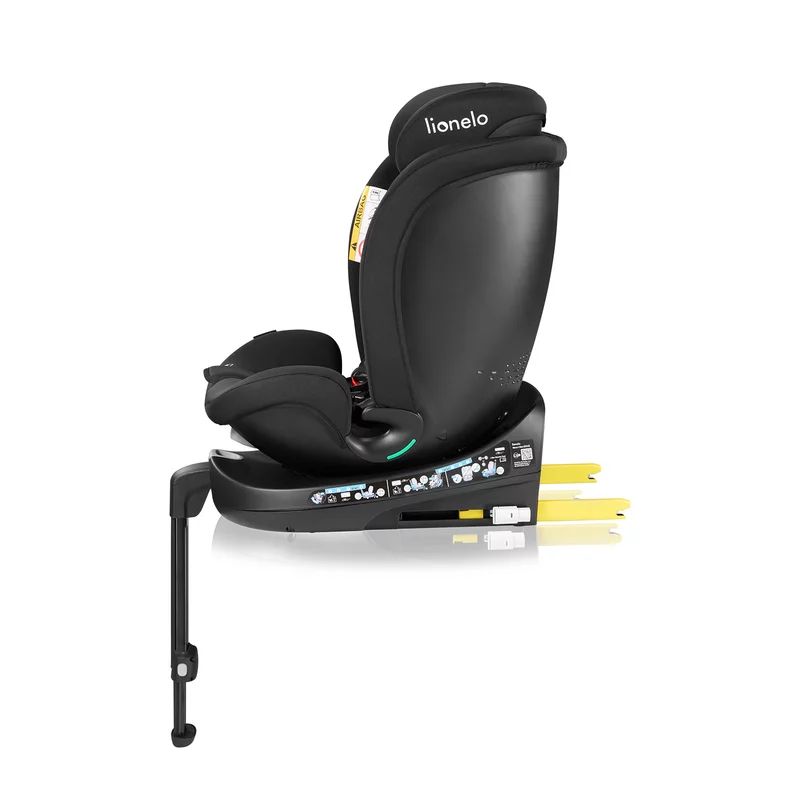 Scaun auto, Lionelo, i-Size Navy, 0-36 Kg, 40-150 cm, Cu isofix si picior de fixare, Protectie laterala, Rotire 360 grade, Ajustare spatar in 4 pozitii, Tetiera reglabila in 11 trepte, Conform cu R129, Negru