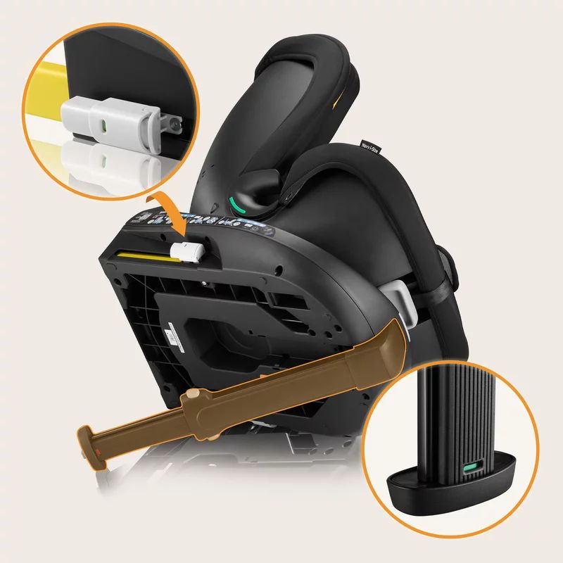 Scaun auto, Lionelo, i-Size Navy, 0-36 Kg, 40-150 cm, Cu isofix si picior de fixare, Protectie laterala, Rotire 360 grade, Ajustare spatar in 4 pozitii, Tetiera reglabila in 11 trepte, Conform cu R129, Negru