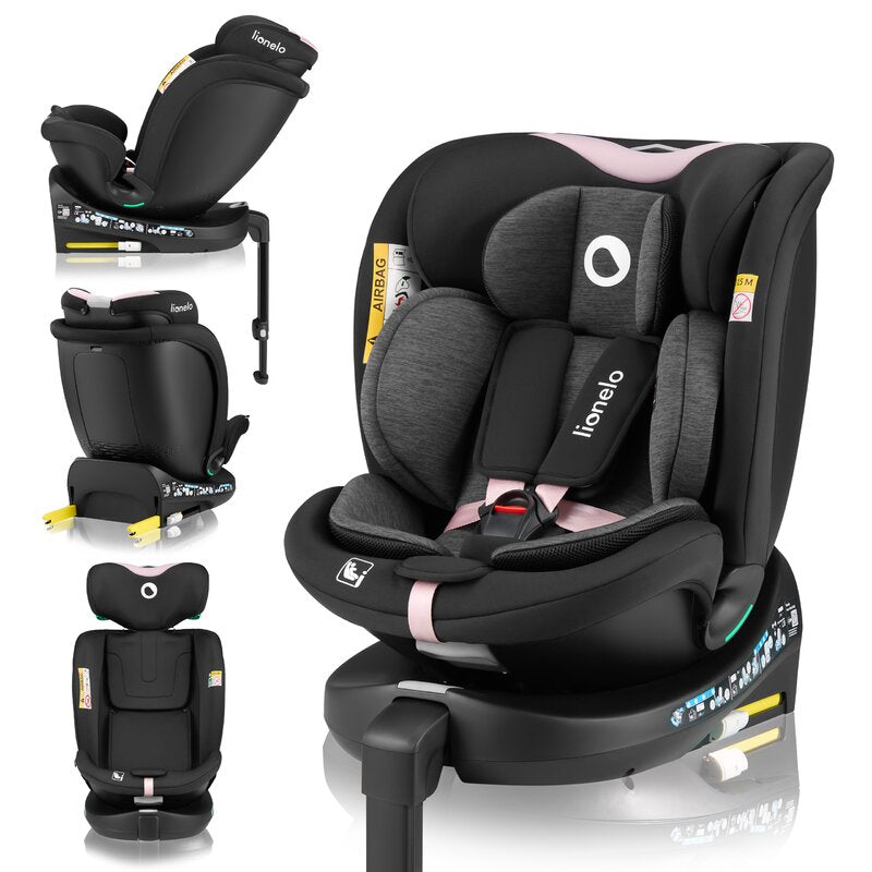 Scaun auto, Lionelo, i-Size Navy, 0-36 Kg, 40-150 cm, Cu isofix si picior de fixare, Protectie laterala, Rotire 360 grade, Ajustare spatar in 4 pozitii, Tetiera reglabila in 11 trepte, Conform cu R129, Negru/Roz - gogobaby.ro