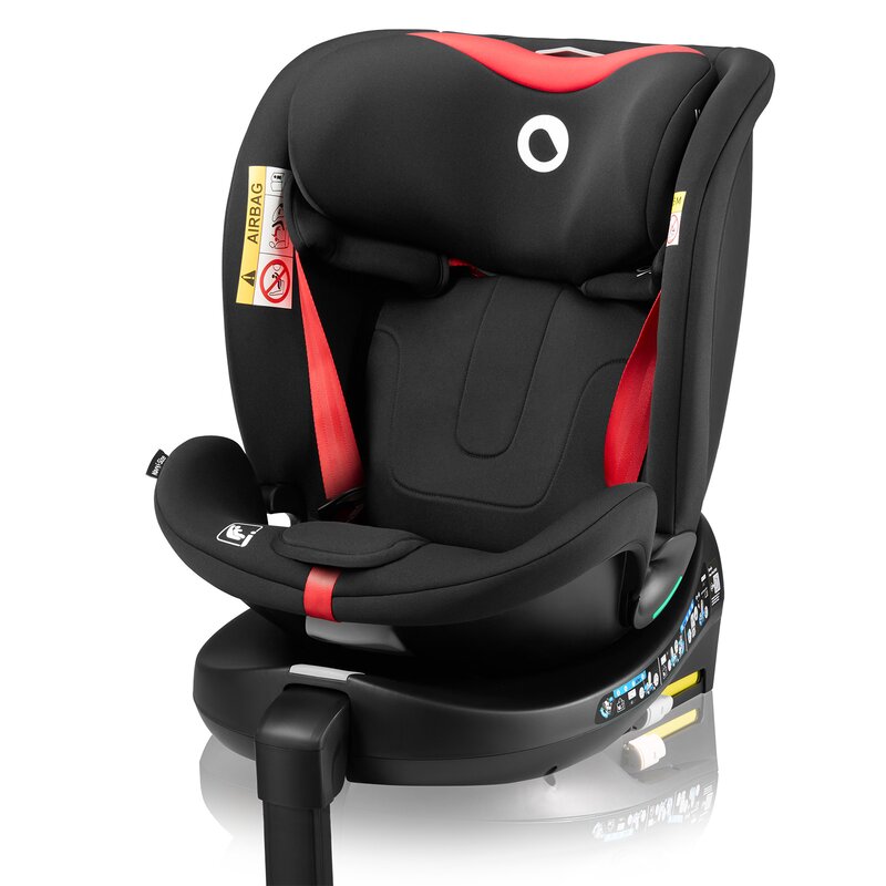 Scaun auto, Lionelo, i-Size Navy, 0-36 Kg, 40-150 cm, Cu isofix si picior de fixare, Protectie laterala, Rotire 360 grade, Ajustare spatar in 4 pozitii, Tetiera reglabila in 11 trepte, Conform cu R129, Negru/Rosu
