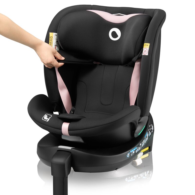 Scaun auto, Lionelo, i-Size Navy, 0-36 Kg, 40-150 cm, Cu isofix si picior de fixare, Protectie laterala, Rotire 360 grade, Ajustare spatar in 4 pozitii, Tetiera reglabila in 11 trepte, Conform cu R129, Negru/Roz - gogobaby.ro