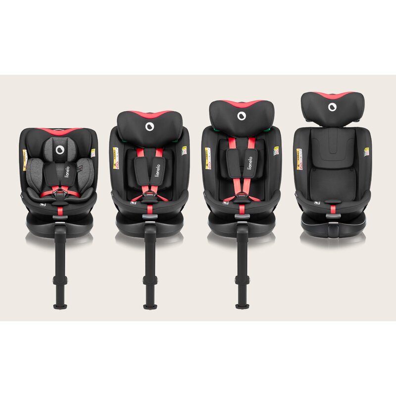 Scaun auto, Lionelo, i-Size Navy, 0-36 Kg, 40-150 cm, Cu isofix si picior de fixare, Protectie laterala, Rotire 360 grade, Ajustare spatar in 4 pozitii, Tetiera reglabila in 11 trepte, Conform cu R129, Negru/Rosu