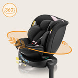 Scaun auto, Lionelo, i-Size Navy, 0-36 Kg, 40-150 cm, Cu isofix si picior de fixare, Protectie laterala, Rotire 360 grade, Ajustare spatar in 4 pozitii, Tetiera reglabila in 11 trepte, Conform cu R129, Negru/Roz