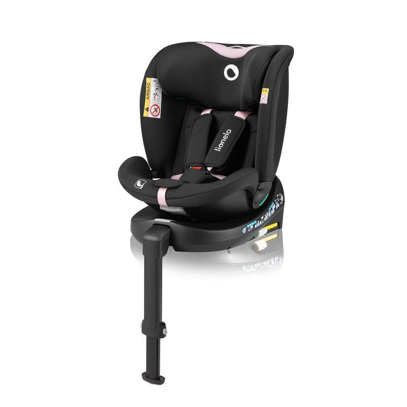 Scaun auto, Lionelo, i-Size Navy, 0-36 Kg, 40-150 cm, Cu isofix si picior de fixare, Protectie laterala, Rotire 360 grade, Ajustare spatar in 4 pozitii, Tetiera reglabila in 11 trepte, Conform cu R129, Negru/Roz