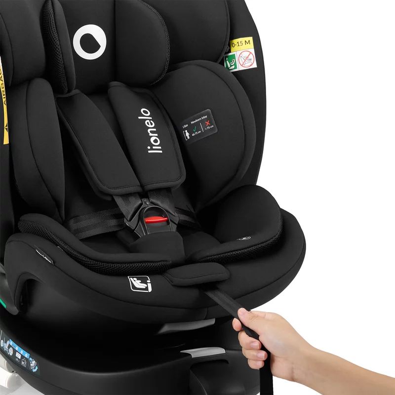 Scaun auto, Lionelo, i-Size Navy, 0-36 Kg, 40-150 cm, Cu isofix si picior de fixare, Protectie laterala, Rotire 360 grade, Ajustare spatar in 4 pozitii, Tetiera reglabila in 11 trepte, Conform cu R129, Negru