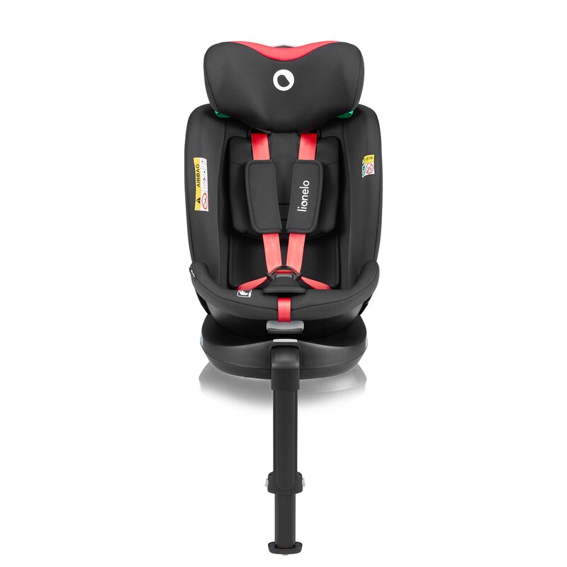 Scaun auto, Lionelo, i-Size Navy, 0-36 Kg, 40-150 cm, Cu isofix si picior de fixare, Protectie laterala, Rotire 360 grade, Ajustare spatar in 4 pozitii, Tetiera reglabila in 11 trepte, Conform cu R129, Negru/Rosu