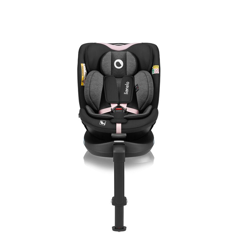 Scaun auto, Lionelo, i-Size Navy, 0-36 Kg, 40-150 cm, Cu isofix si picior de fixare, Protectie laterala, Rotire 360 grade, Ajustare spatar in 4 pozitii, Tetiera reglabila in 11 trepte, Conform cu R129, Negru/Roz - gogobaby.ro