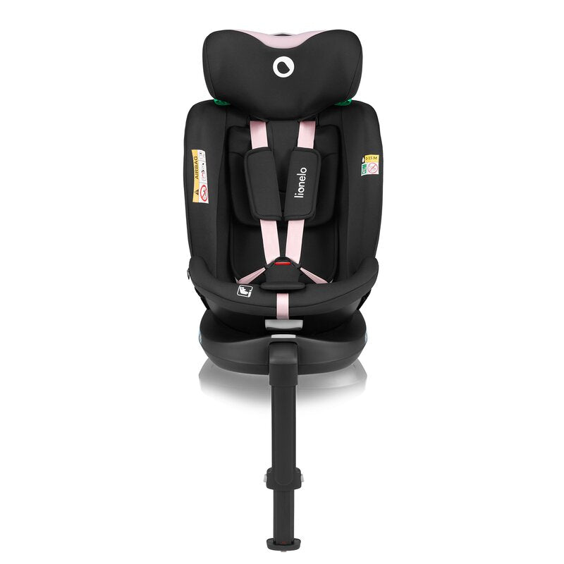 Scaun auto, Lionelo, i-Size Navy, 0-36 Kg, 40-150 cm, Cu isofix si picior de fixare, Protectie laterala, Rotire 360 grade, Ajustare spatar in 4 pozitii, Tetiera reglabila in 11 trepte, Conform cu R129, Negru/Roz