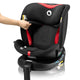 Scaun auto, Lionelo, i-Size Navy, 0-36 Kg, 40-150 cm, Cu isofix si picior de fixare, Protectie laterala, Rotire 360 grade, Ajustare spatar in 4 pozitii, Tetiera reglabila in 11 trepte, Conform cu R129, Negru/Rosu