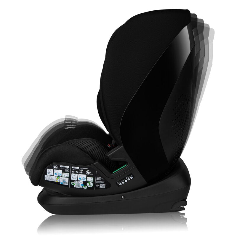 Scaun auto, Lionelo, Lavender I-size, Isofix, Cu centura TopTether, Cu spatar inclinabil in 5 pozitii, Cu tetiera reglabila in 13 pozitii, Instalare cu fata inainte, 9-36 Kg, 76-150 cm, Conform cu ECE R129, Negru