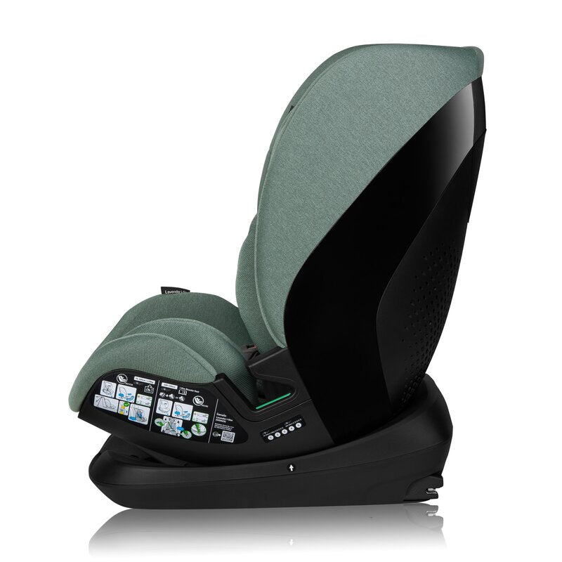 Scaun auto, Lionelo, Lavender I-size, Isofix, Cu centura TopTether, Cu spatar inclinabil in 5 pozitii, Cu tetiera reglabila in 13 pozitii, Instalare cu fata inainte, 9-36 Kg, 76-150 cm, Conform cu ECE R129, Verde - gogobaby.ro