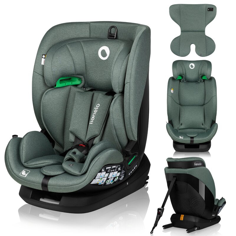 Scaun auto, Lionelo, Lavender I-size, Isofix, Cu centura TopTether, Cu spatar inclinabil in 5 pozitii, Cu tetiera reglabila in 13 pozitii, Instalare cu fata inainte, 9-36 Kg, 76-150 cm, Conform cu ECE R129, Verde - gogobaby.ro