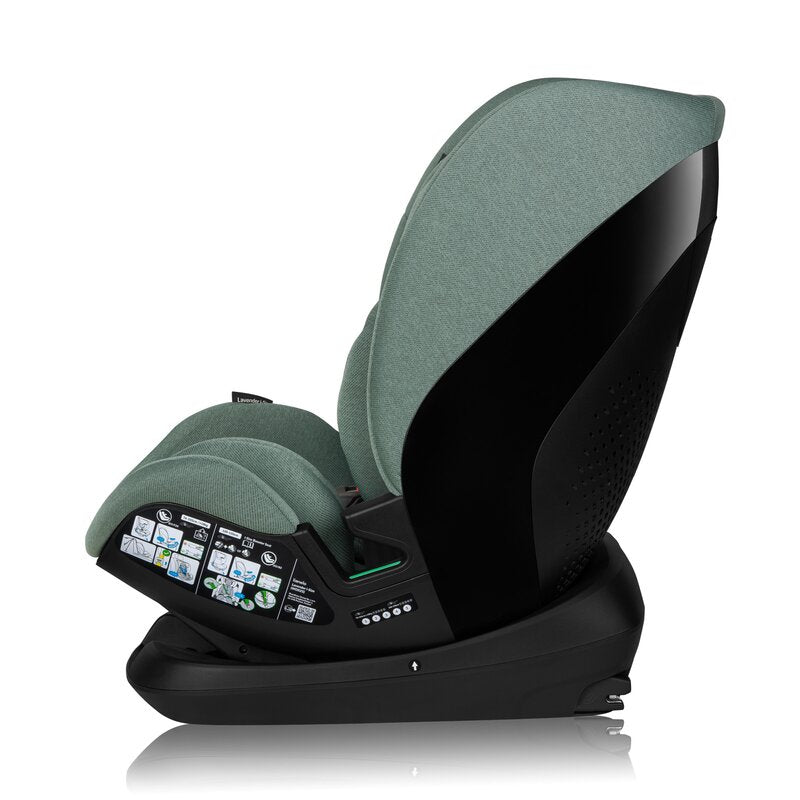 Scaun auto, Lionelo, Lavender I-size, Isofix, Cu centura TopTether, Cu spatar inclinabil in 5 pozitii, Cu tetiera reglabila in 13 pozitii, Instalare cu fata inainte, 9-36 Kg, 76-150 cm, Conform cu ECE R129, Verde - gogobaby.ro