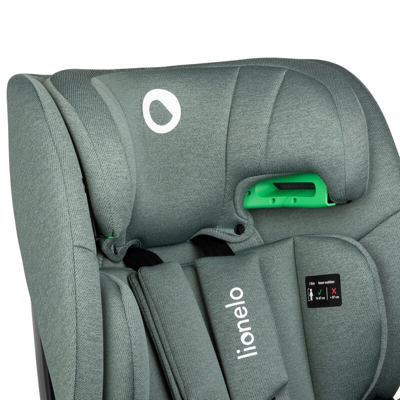 Scaun auto, Lionelo, Lavender I-size, Isofix, Cu centura TopTether, Cu spatar inclinabil in 5 pozitii, Cu tetiera reglabila in 13 pozitii, Instalare cu fata inainte, 9-36 Kg, 76-150 cm, Conform cu ECE R129, Verde - gogobaby.ro