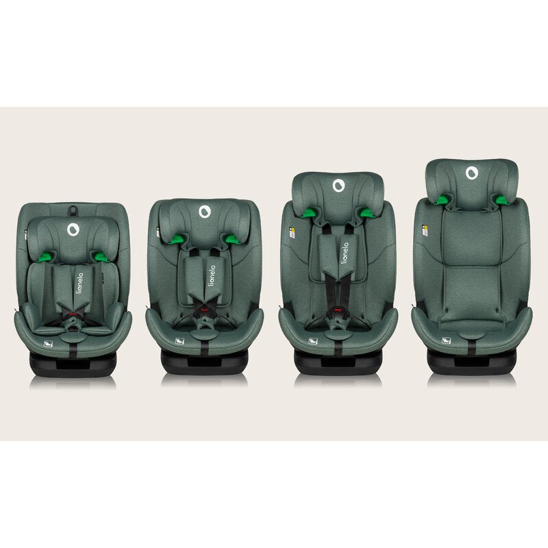 Scaun auto, Lionelo, Lavender I-size, Isofix, Cu centura TopTether, Cu spatar inclinabil in 5 pozitii, Cu tetiera reglabila in 13 pozitii, Instalare cu fata inainte, 9-36 Kg, 76-150 cm, Conform cu ECE R129, Verde - gogobaby.ro