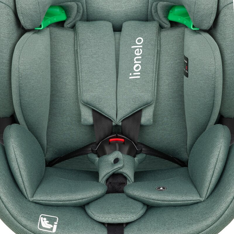 Scaun auto, Lionelo, Lavender I-size, Isofix, Cu centura TopTether, Cu spatar inclinabil in 5 pozitii, Cu tetiera reglabila in 13 pozitii, Instalare cu fata inainte, 9-36 Kg, 76-150 cm, Conform cu ECE R129, Verde - gogobaby.ro