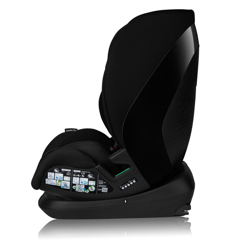 Scaun auto, Lionelo, Lavender I-size, Isofix, Cu centura TopTether, Cu spatar inclinabil in 5 pozitii, Cu tetiera reglabila in 13 pozitii, Instalare cu fata inainte, 9-36 Kg, 76-150 cm, Conform cu ECE R129, Negru