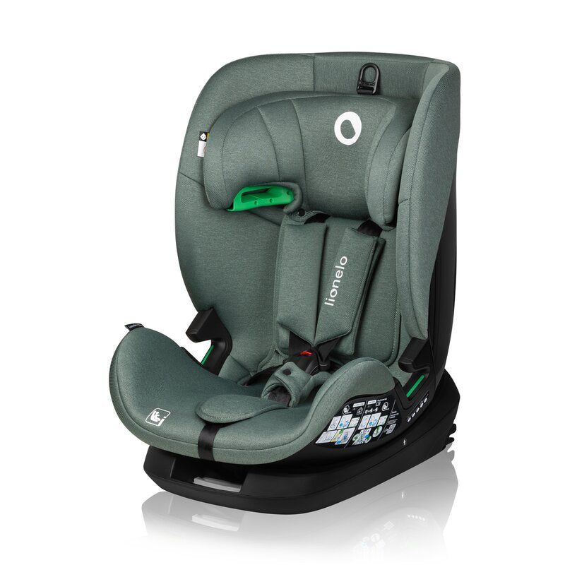 Scaun auto, Lionelo, Lavender I-size, Isofix, Cu centura TopTether, Cu spatar inclinabil in 5 pozitii, Cu tetiera reglabila in 13 pozitii, Instalare cu fata inainte, 9-36 Kg, 76-150 cm, Conform cu ECE R129, Verde - gogobaby.ro