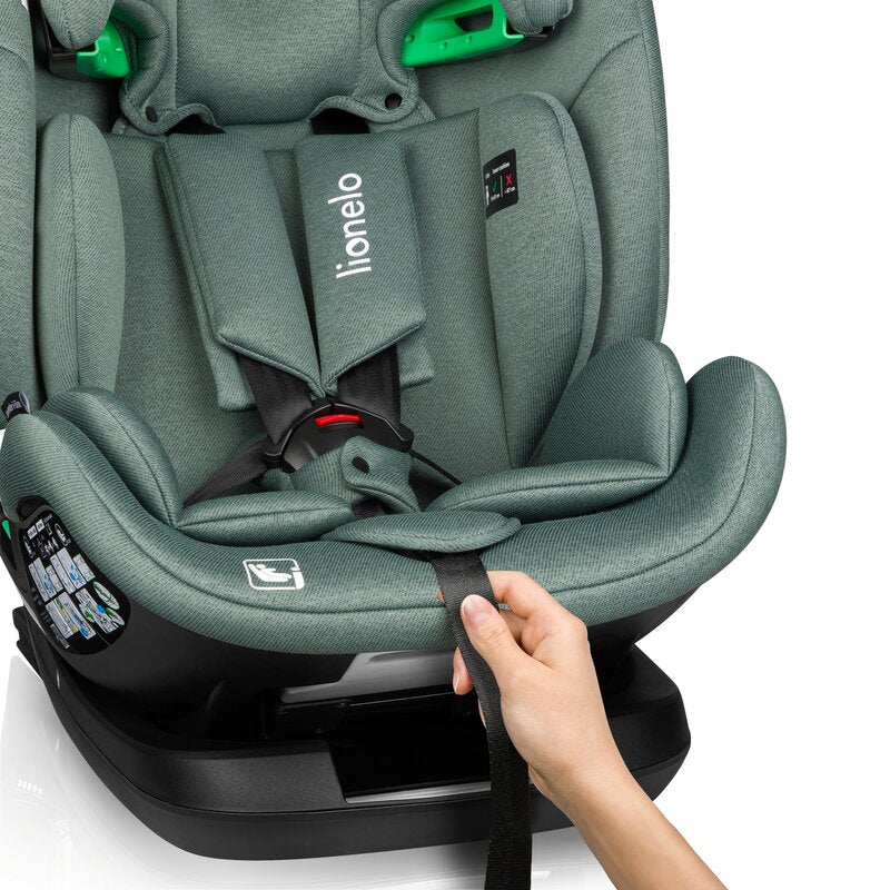Scaun auto, Lionelo, Lavender I-size, Isofix, Cu centura TopTether, Cu spatar inclinabil in 5 pozitii, Cu tetiera reglabila in 13 pozitii, Instalare cu fata inainte, 9-36 Kg, 76-150 cm, Conform cu ECE R129, Verde - gogobaby.ro