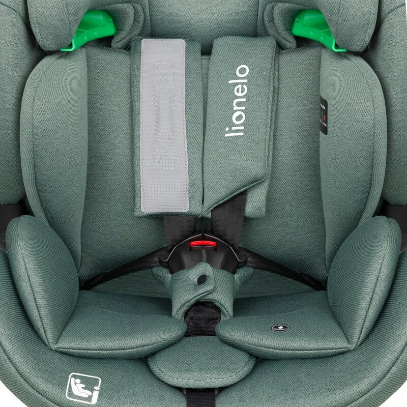 Scaun auto, Lionelo, Lavender I-size, Isofix, Cu centura TopTether, Cu spatar inclinabil in 5 pozitii, Cu tetiera reglabila in 13 pozitii, Instalare cu fata inainte, 9-36 Kg, 76-150 cm, Conform cu ECE R129, Verde - gogobaby.ro