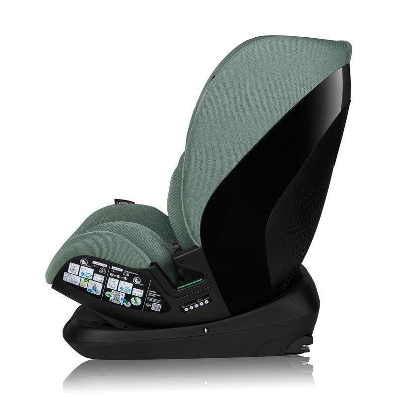 Scaun auto, Lionelo, Lavender I-size, Isofix, Cu centura TopTether, Cu spatar inclinabil in 5 pozitii, Cu tetiera reglabila in 13 pozitii, Instalare cu fata inainte, 9-36 Kg, 76-150 cm, Conform cu ECE R129, Verde - gogobaby.ro