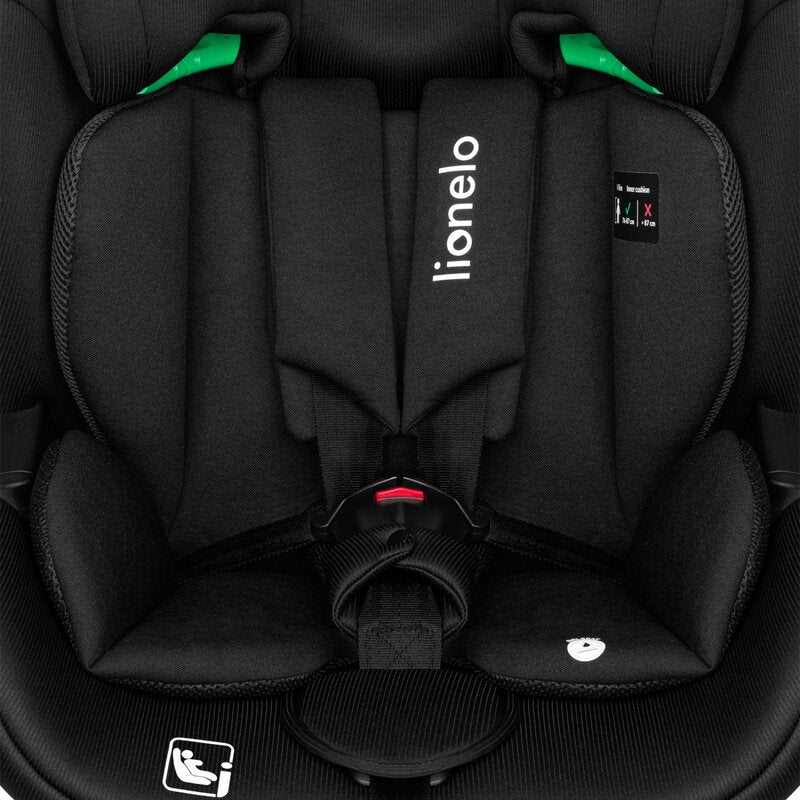 Scaun auto, Lionelo, Lavender I-size, Isofix, Cu centura TopTether, Cu spatar inclinabil in 5 pozitii, Cu tetiera reglabila in 13 pozitii, Instalare cu fata inainte, 9-36 Kg, 76-150 cm, Conform cu ECE R129, Negru