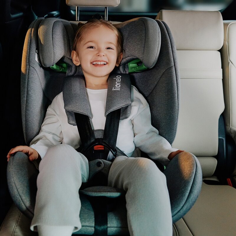 Scaun auto, Lionelo, Lavender I-size, Isofix, Cu centura TopTether, Cu spatar inclinabil in 5 pozitii, Cu tetiera reglabila in 13 pozitii, Instalare cu fata inainte, 9-36 Kg, 76-150 cm, Conform cu ECE R129, Gri - gogobaby.ro