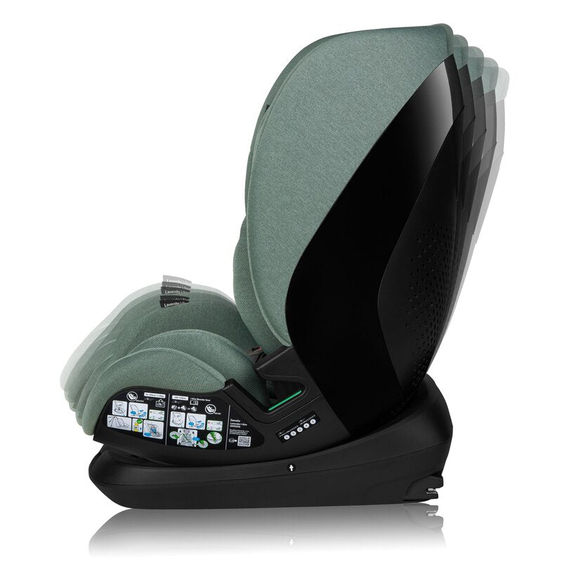 Scaun auto, Lionelo, Lavender I-size, Isofix, Cu centura TopTether, Cu spatar inclinabil in 5 pozitii, Cu tetiera reglabila in 13 pozitii, Instalare cu fata inainte, 9-36 Kg, 76-150 cm, Conform cu ECE R129, Verde - gogobaby.ro