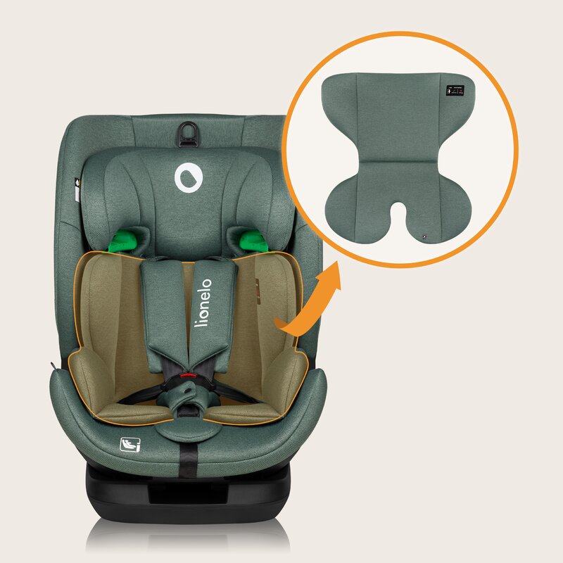 Scaun auto, Lionelo, Lavender I-size, Isofix, Cu centura TopTether, Cu spatar inclinabil in 5 pozitii, Cu tetiera reglabila in 13 pozitii, Instalare cu fata inainte, 9-36 Kg, 76-150 cm, Conform cu ECE R129, Verde - gogobaby.ro