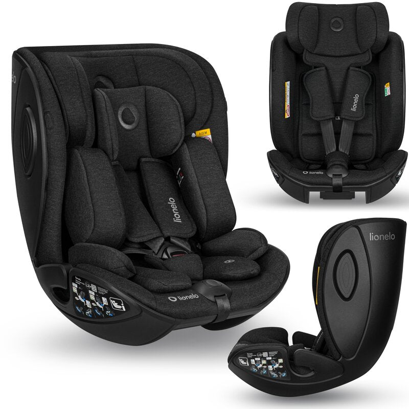 Scaun auto, Lionelo, Moxie Next, i-Size, 40-105 cm, Tetiera reglabila pe 8 trepte, Inclinare spatar in 5 pozitii, Carcasa ventilata, Din bambus, Protectie avansata, Husa detasabila, Conform cu R129, Negru