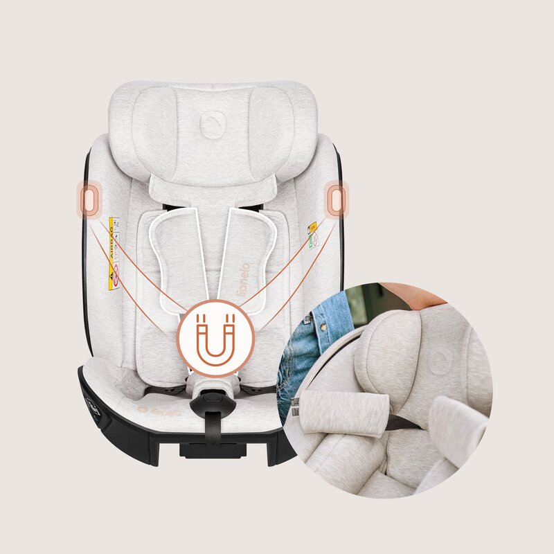 Scaun auto, Lionelo, Moxie Next, i-Size, 40-105 cm, Tetiera reglabila pe 8 trepte, Inclinare spatar in 5 pozitii, Carcasa ventilata, Din bambus, Protectie avansata, Husa detasabila, Conform cu R129, Bej - gogobaby.ro