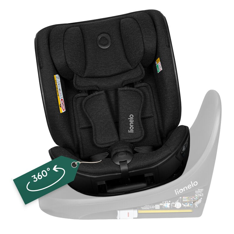 Scaun auto, Lionelo, Moxie Next, i-Size, 40-105 cm, Tetiera reglabila pe 8 trepte, Inclinare spatar in 5 pozitii, Carcasa ventilata, Din bambus, Protectie avansata, Husa detasabila, Conform cu R129, Negru