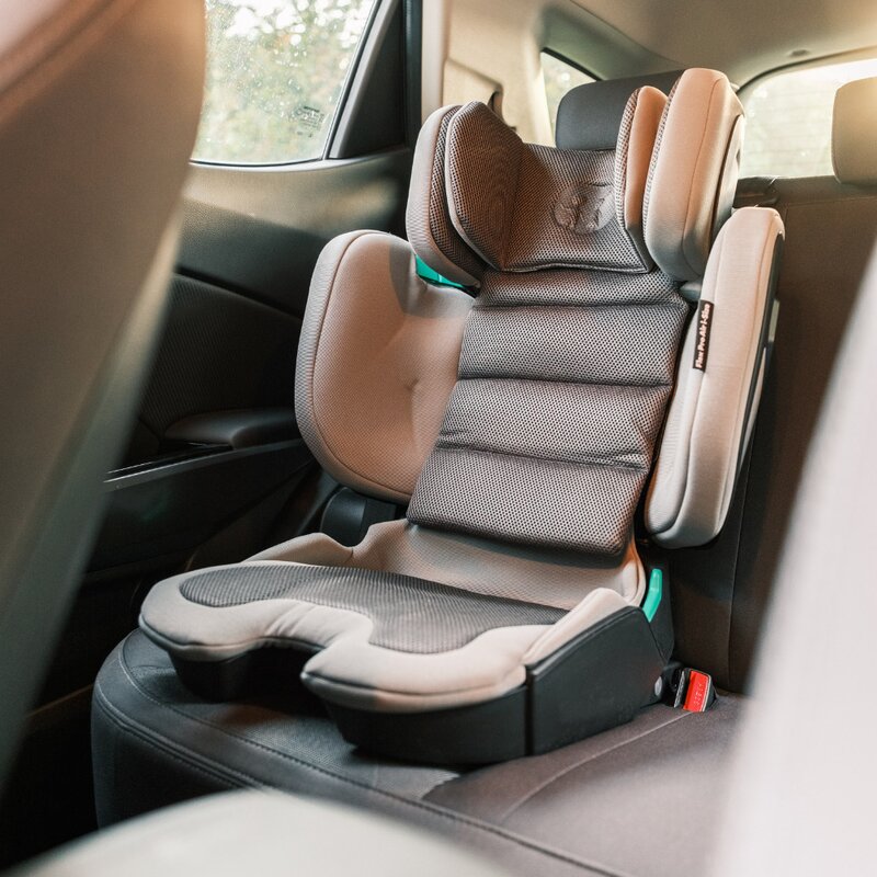 Scaun auto, Petite&Mars, Flex Pro i-Size, Orientare in directia sensului de mers, Tetiera reglabila in 8 pozitii, cu Isofix, Pliabil, R129, 100-150 cm, 3-12 ani, Gri